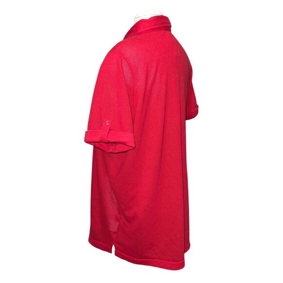 Roamans Red Mesh Button-Up Shirt Size Large Short Sleeve Lightweight Collared To - Picture 8 of 10